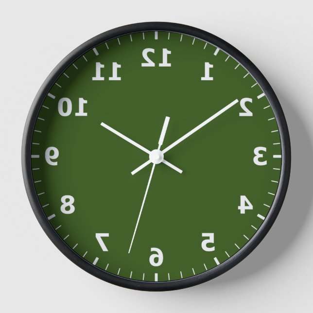 Mirror Image Clock - Green Mirrored Writing Clock (Front)