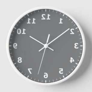 Mirror Image Clock - Grey Backwards Bathroom Clock