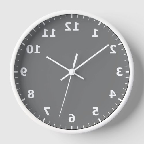 Mirror Image Clock _ Grey Backwards Bathroom Clock