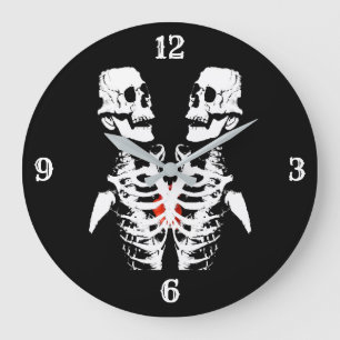 Mirror Image Skeletons Black Large Clock