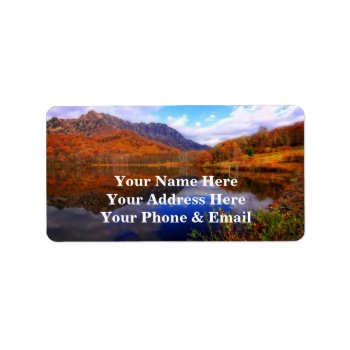 Mirror Lake Autumn Landscape Reflection Water Fall Label by BeverlyClaire at Zazzle