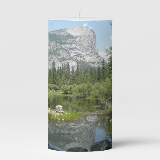 Mirror Lake View in Yosemite National Park Pillar Candle (Front)