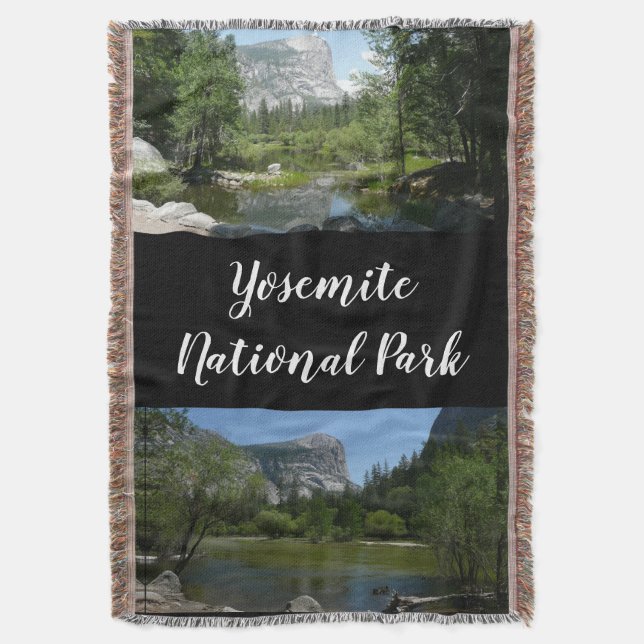 Mirror Lake View in Yosemite National Park Throw Blanket (Front Vertical)