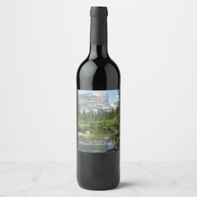 Mirror Lake View in Yosemite National Park Wine Label (Front)