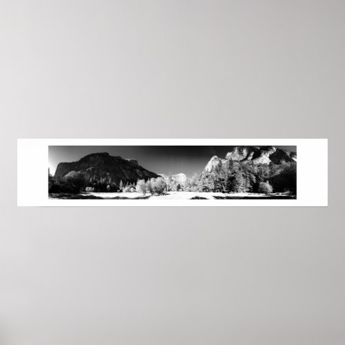 Mirror Lake Yosemite Panoramic Black and White Poster