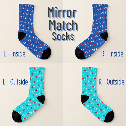Mirror Match Inside Blue Outside Aqua Blue LOVE Socks