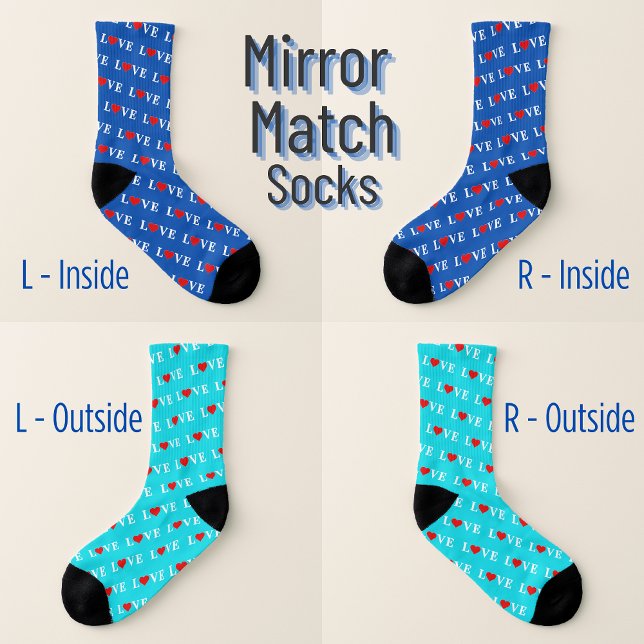 Mirror Match: Inside Blue, Outside Aqua Blue, LOVE Socks (Creator Uploaded)