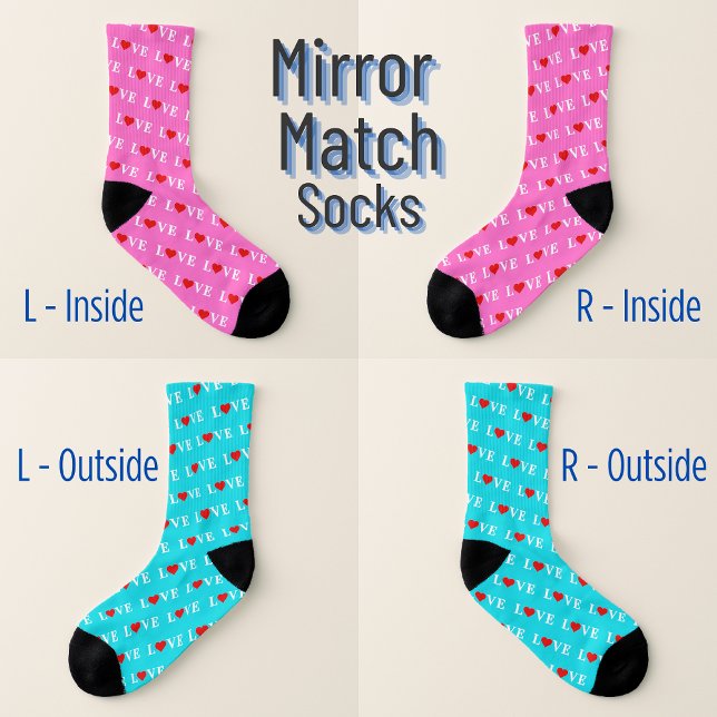 Mirror Match: Inside Pink, Outside Aqua Blue, LOVE Socks (Creator Uploaded)