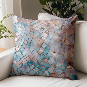 Mirror Tiles Pattern Aqua Blue Rose Gold Throw Pillow