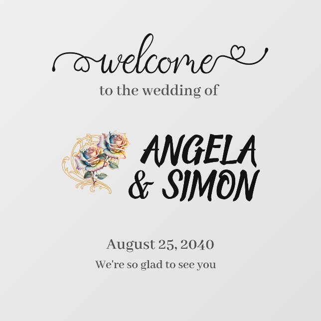 Mirror Wedding Welcome Sign. Personalize. Window Cling (Sheet)