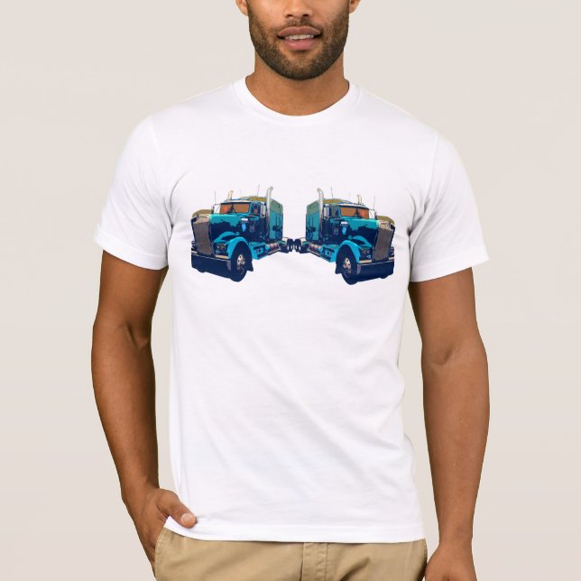 Mirrored Blue Semi Truck T-Shirt (Front)