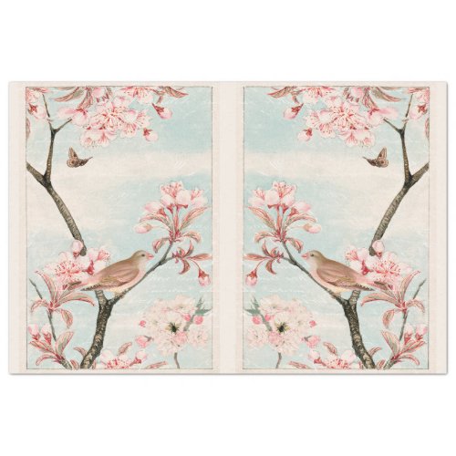 Mirrored Cherry Blossom Bird Bee Moth Decoupage Tissue Paper