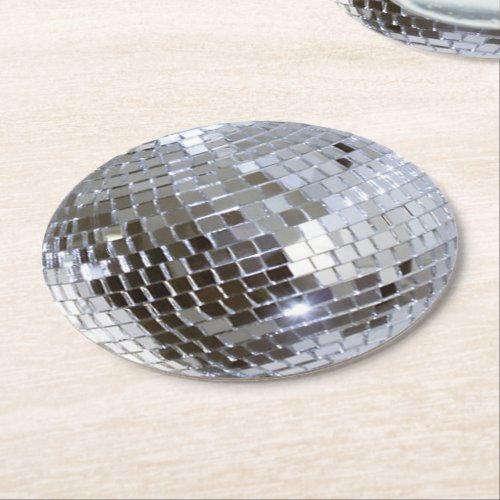 Mirrored Disco Ball 1 Round Paper Coaster