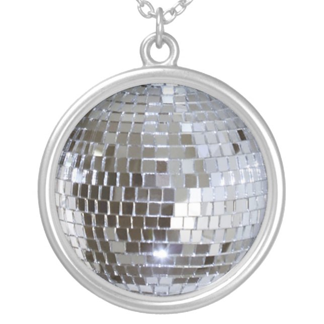Mirrored Disco Ball 1 Silver Plated Necklace (Front)