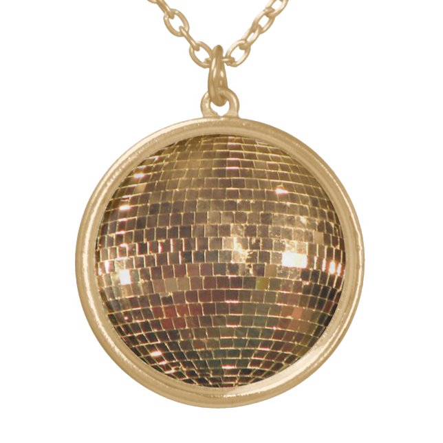 Mirrored Disco Ball 2 Gold Plated Necklace (Front)