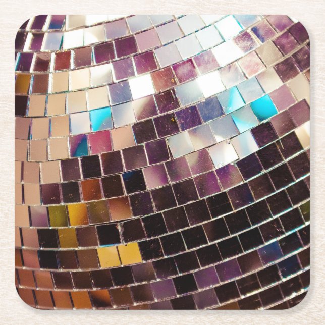 Mirrored Disco Ball Square Paper Coaster (Front)