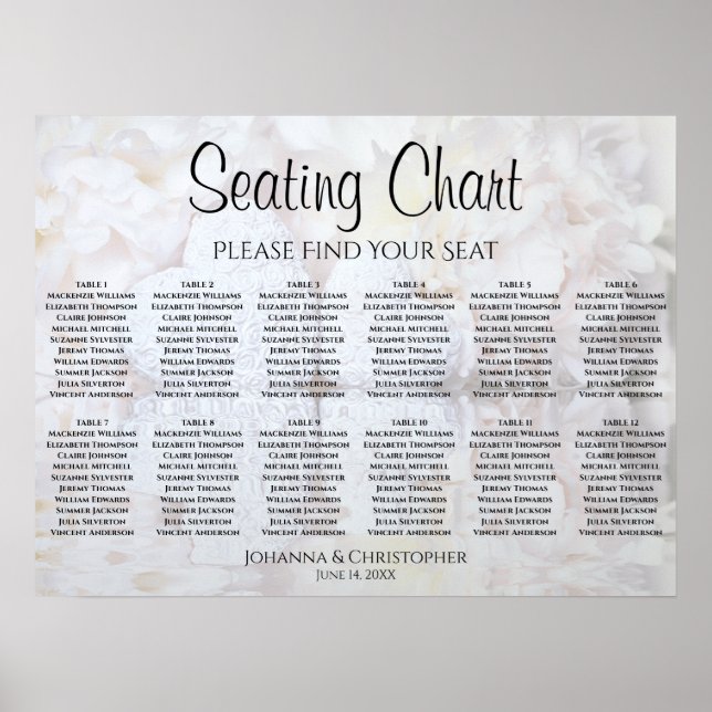 Mirrored Hearts 12 Table Wedding Seating Chart (Front)