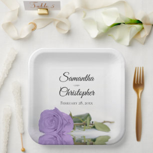Mirrored Lavender Purple Rose Elegant Wedding Paper Plates