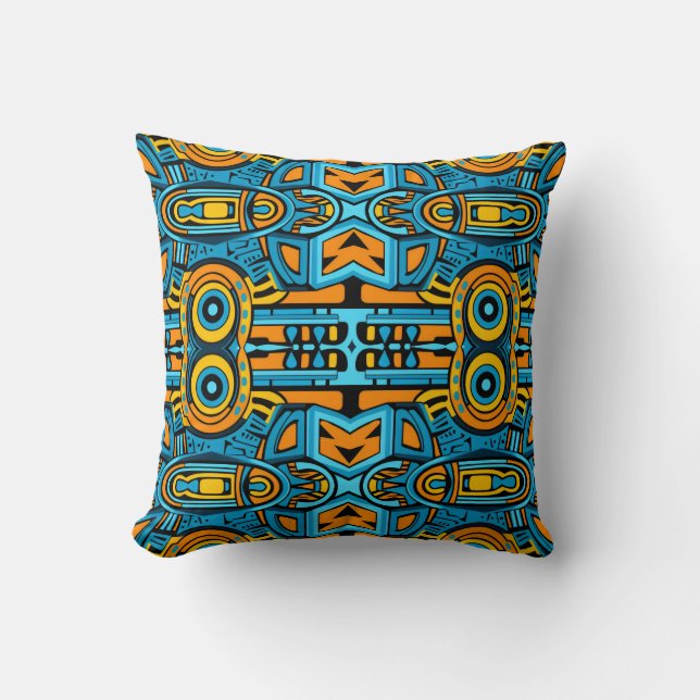 Mirrored Mosaic: Anamorphic Turquoise & Blue Throw Pillow (Front)