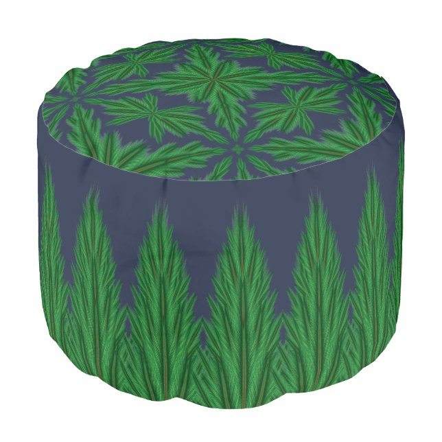 Mirrored Pines Mandala Midnight Pouf (Angled Front)