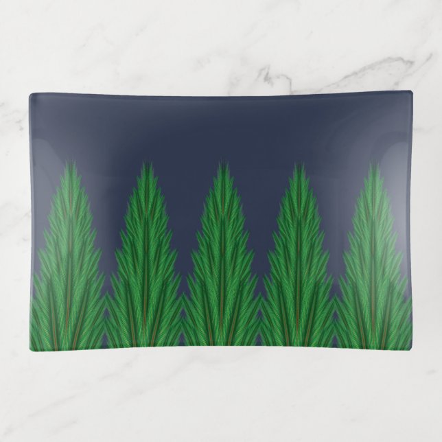 Mirrored Pines Midnight Glass Trinket Tray (Front)