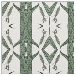 Mirrored Praying Mantis On Green Leaves Fabric