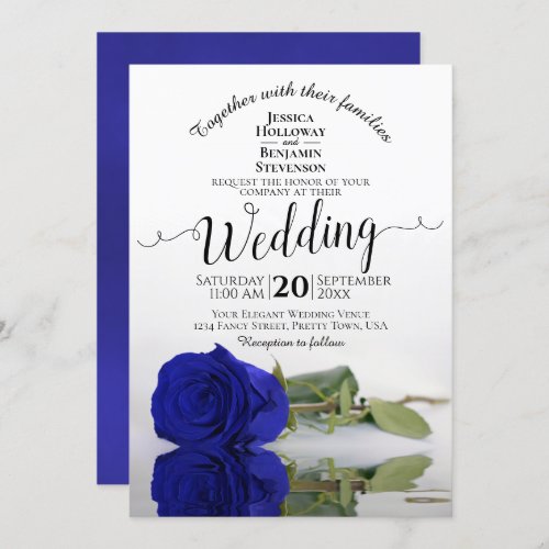 Mirrored Royal Blue Rose Elegant Romantic Wedding Invitation