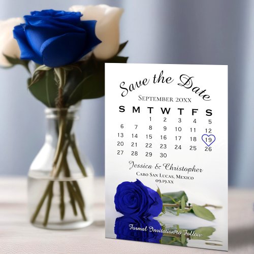 Mirrored Royal Blue Rose Elegant Wedding Calendar Save The Date
