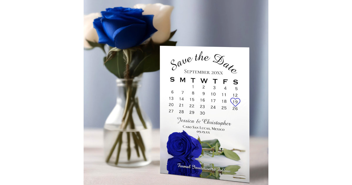Mirrored Royal Blue Rose Elegant Wedding Calendar Save The Date Zazzle