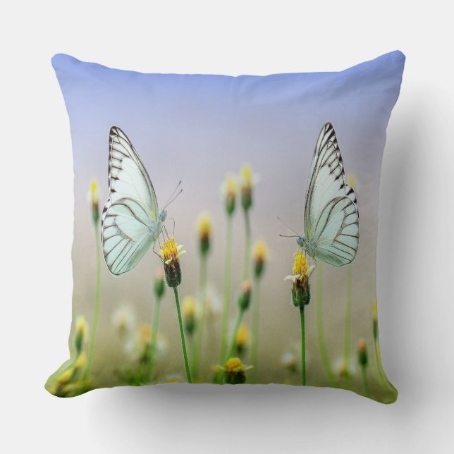 Mirrored Springtime Butterflies Throw Pillow (Front)