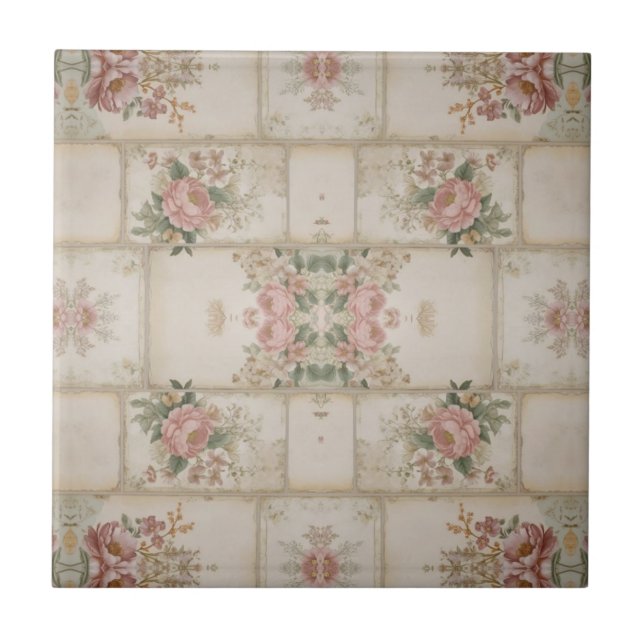 Mirrored Vintage Floral Blocks Ceramic Tile (Front)