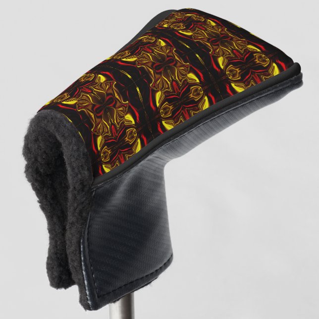 Mirroring of red gold curved traces with dark part golf head cover (3/4 Front)