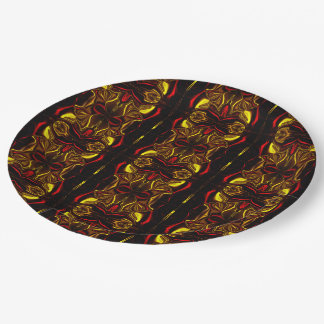 Mirroring of red gold curved traces with dark part paper plates