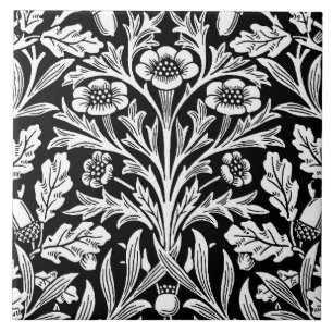 Mirrors's Acorns and Oak Leaves Black & White Ceramic Tile