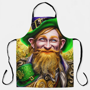 Mirthful Green and Gold St Patricks Day Leprechaun Apron