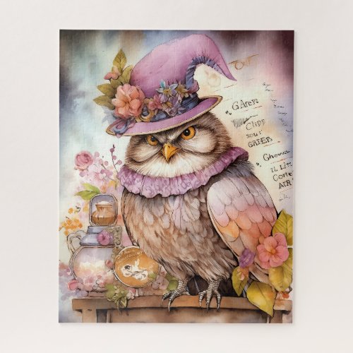 Mirthful Plum Feathers Whimsical Purple Owl  Jigsaw Puzzle
