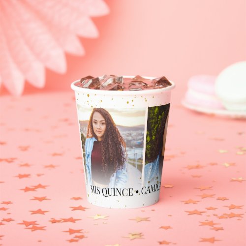 Mis Quince 3 Photos Discreet Faux Gold Spatter Paper Cups