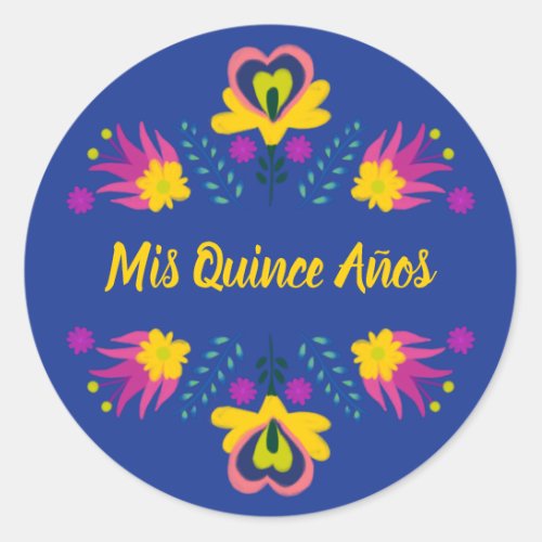 Mis Quince Anos Black Blue Yellow Mexican Fiesta Classic Round Sticker