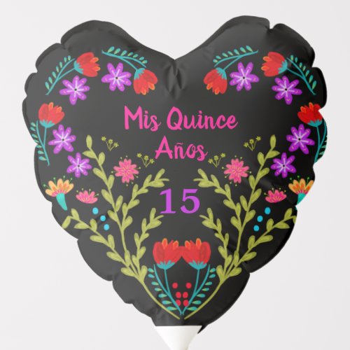 Mis Quince Anos Black Mexican Fiesta Flowers Name Balloon