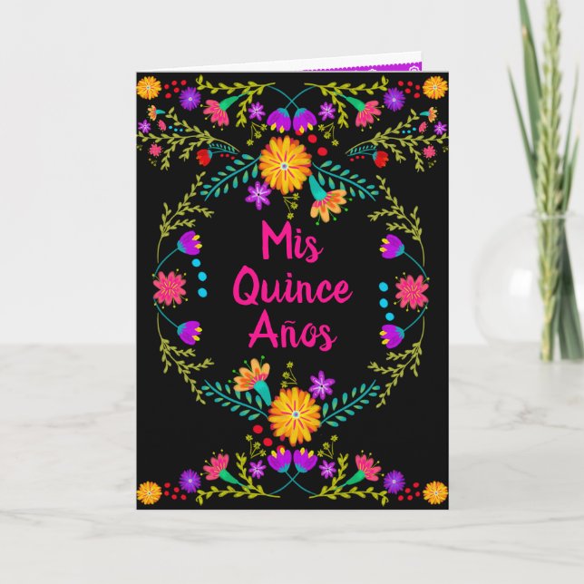 Mis Quince Anos Black Mexican Fiesta Quinceanera Invitation (Front)