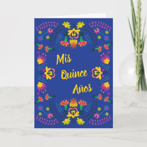 Mis Quince Anos Blue Floral Mexican Fiesta Party Invitation