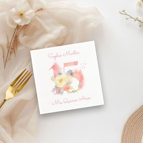 Mis Quince Anos Blush Pink Floral 15 Birthday Napkins