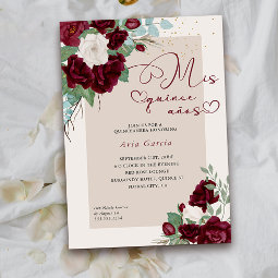 Mis Quince Anos Burgundy Ivory Floral Quinceanera Invitation | Zazzle