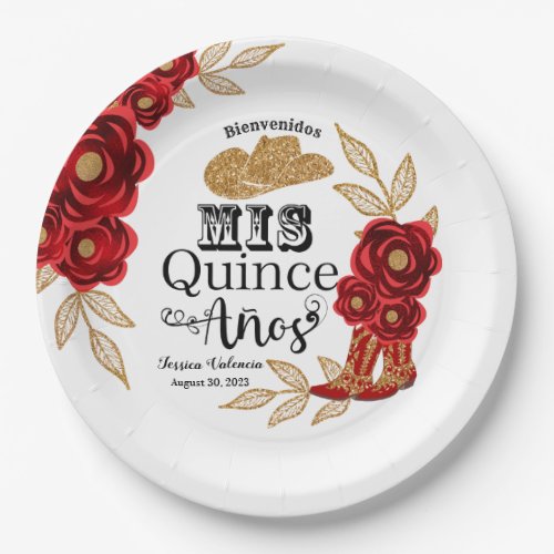 Mis Quince Anos Burgundy Western boots Paper Plate