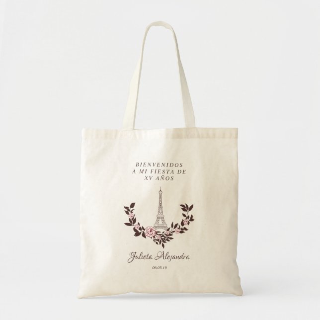 Mis Quince años Diseño Floral París Tote Bag (Front)