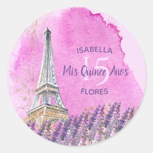 Mis Quince Aos Eiffel Tower Pink Gold Paris Theme Classic Round Sticker