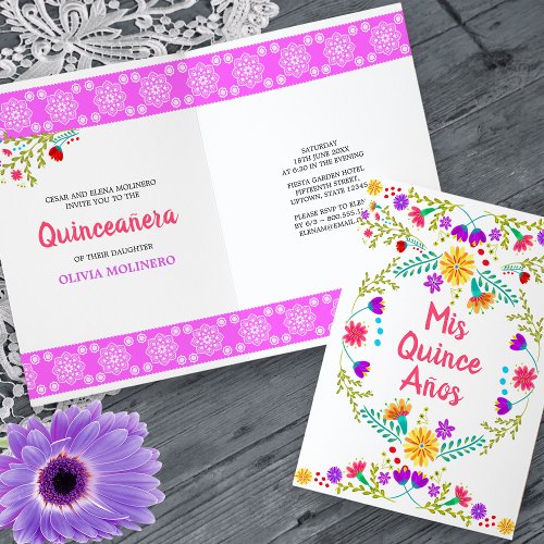 Mis Quince Anos Floral Mexican Fiesta Quinceanera Invitation