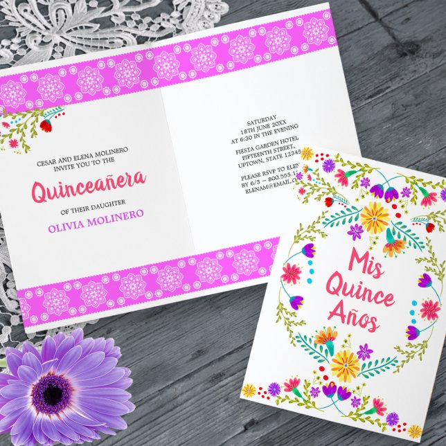 Mis Quince Anos Floral Mexican Fiesta Quinceanera Invitation