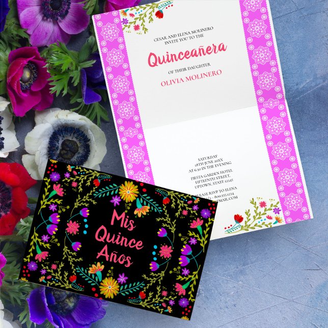 Mis Quince Anos Floral Quinceanera Mexican Fiesta Invitation