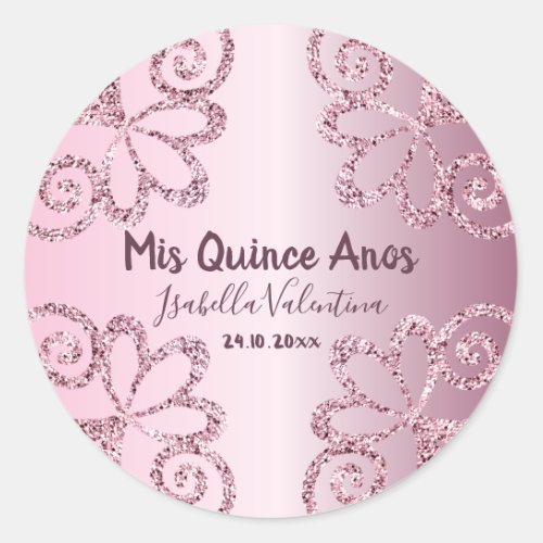 Mis Quince Anos Glitter Blush Pink  Classic Round Sticker